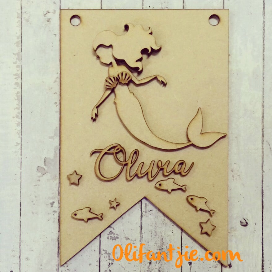 OL125 - MDF Mermaid Hanging Flag Initial - Olifantjie - Wooden - MDF - Lasercut - Blank - Craft - Kit - Mixed Media - UK