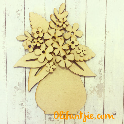 Sale OL231 - MDF Vase with Flowers - Olifantjie - Wooden - MDF - Lasercut - Blank - Craft - Kit - Mixed Media - UK