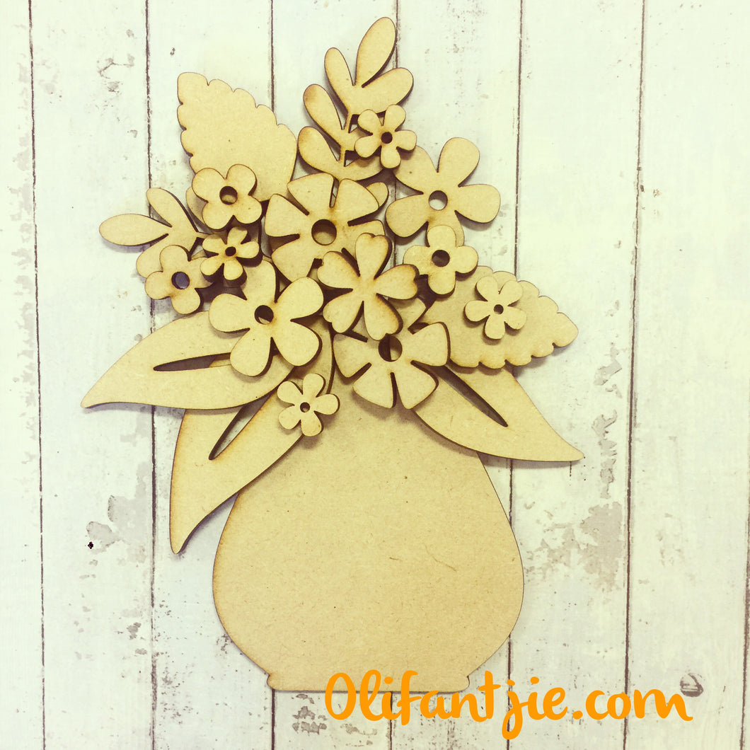 Sale OL231 - MDF Vase with Flowers - Olifantjie - Wooden - MDF - Lasercut - Blank - Craft - Kit - Mixed Media - UK