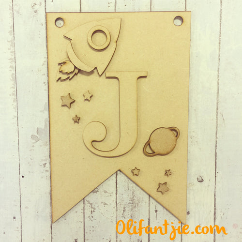 MDF Space Rocket Hanging Flag Initial - Olifantjie - Wooden - MDF - Lasercut - Blank - Craft - Kit - Mixed Media - UK