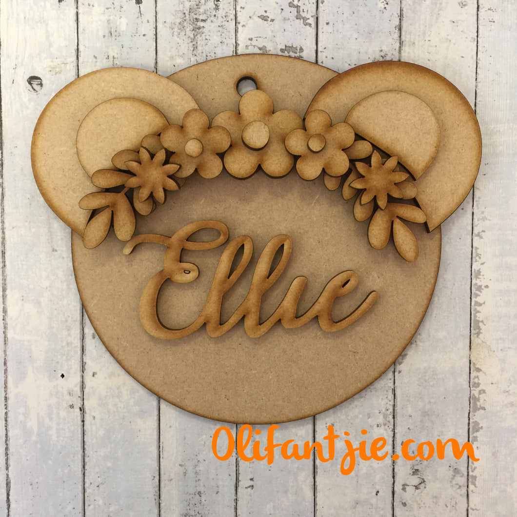 Sale OL136 - MDF Panda Floral Ears Hanging - Olifantjie - Wooden - MDF - Lasercut - Blank - Craft - Kit - Mixed Media - UK