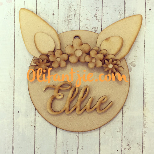 Sale OL159 - MDF Rabbit Floral Ears Hanging - Olifantjie - Wooden - MDF - Lasercut - Blank - Craft - Kit - Mixed Media - UK