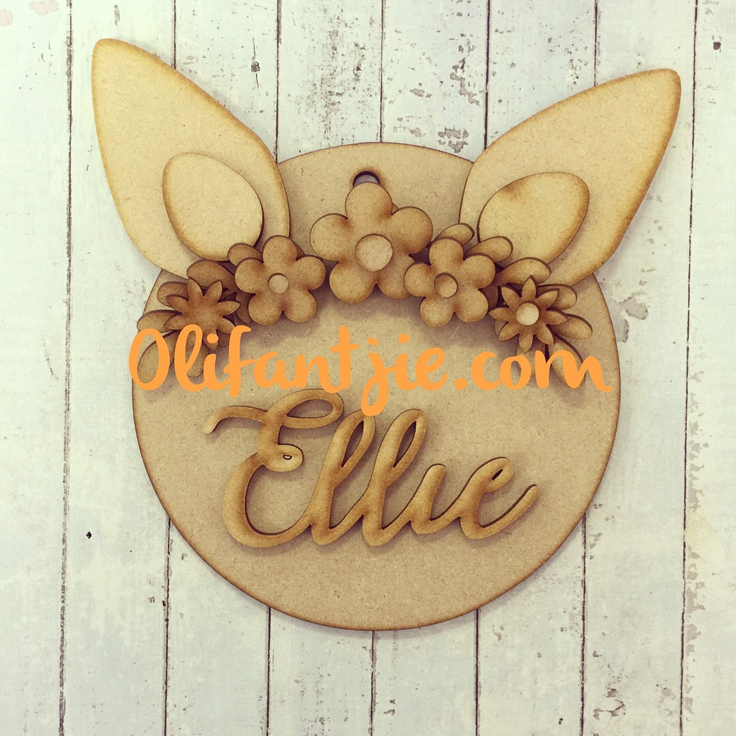 Sale OL159 - MDF Rabbit Floral Ears Hanging - Olifantjie - Wooden - MDF - Lasercut - Blank - Craft - Kit - Mixed Media - UK