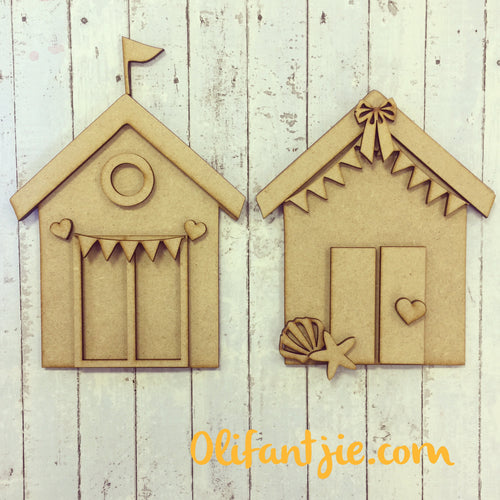 OL007 - MDF Beach Huts - Set of 2 Kits - Olifantjie - Wooden - MDF - Lasercut - Blank - Craft - Kit - Mixed Media - UK