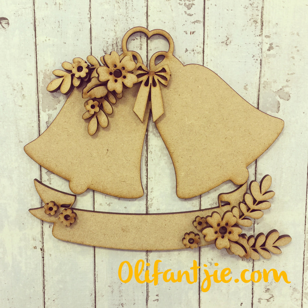 Sale OL234 - MDF Wedding Bells Floral - Olifantjie - Wooden - MDF - Lasercut - Blank - Craft - Kit - Mixed Media - UK