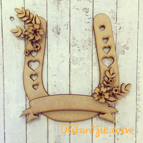 OL082 - MDF Floral Horse Shoe - Olifantjie - Wooden - MDF - Lasercut - Blank - Craft - Kit - Mixed Media - UK