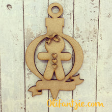 CH023 - MDF Ginger Bread Bauble with Banner - Olifantjie - Wooden - MDF - Lasercut - Blank - Craft - Kit - Mixed Media - UK