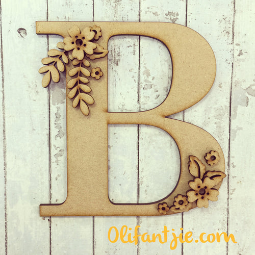OL083 - MDF Floral Initial - Olifantjie - Wooden - MDF - Lasercut - Blank - Craft - Kit - Mixed Media - UK