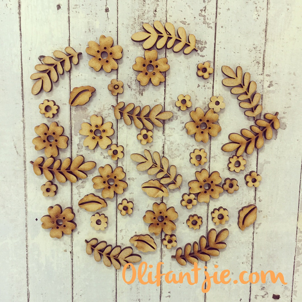 OL172 - MDF Mixed Intricate Flowers - 20g - Olifantjie - Wooden - MDF - Lasercut - Blank - Craft - Kit - Mixed Media - UK