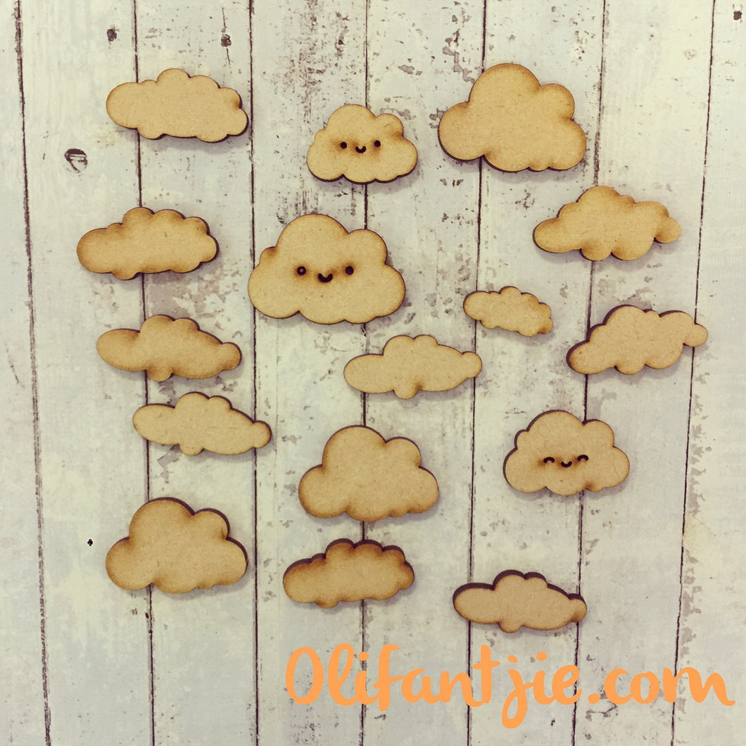OL171 - MDF Mixed Clouds - Olifantjie - Wooden - MDF - Lasercut - Blank - Craft - Kit - Mixed Media - UK