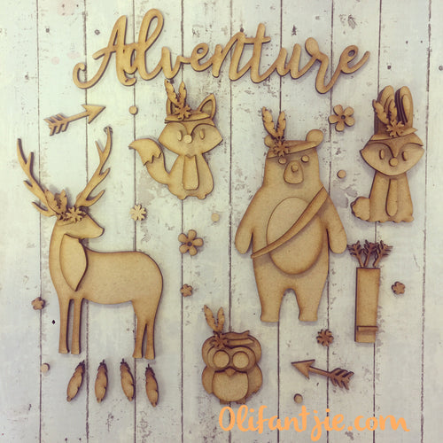 Sale OL226 - MDF Tribal Woodland Animals - Olifantjie - Wooden - MDF - Lasercut - Blank - Craft - Kit - Mixed Media - UK
