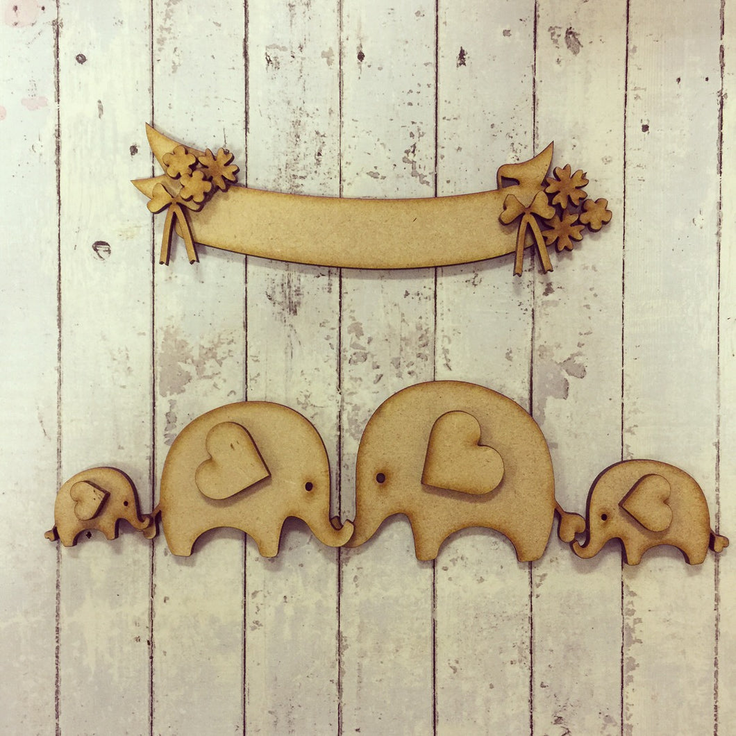 FA005 - MDF Elephant Family - with Add-Ons Available - Olifantjie - Wooden - MDF - Lasercut - Blank - Craft - Kit - Mixed Media - UK
