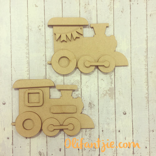 Sale OL223 - MDF Trains - Set of 2 - Olifantjie - Wooden - MDF - Lasercut - Blank - Craft - Kit - Mixed Media - UK