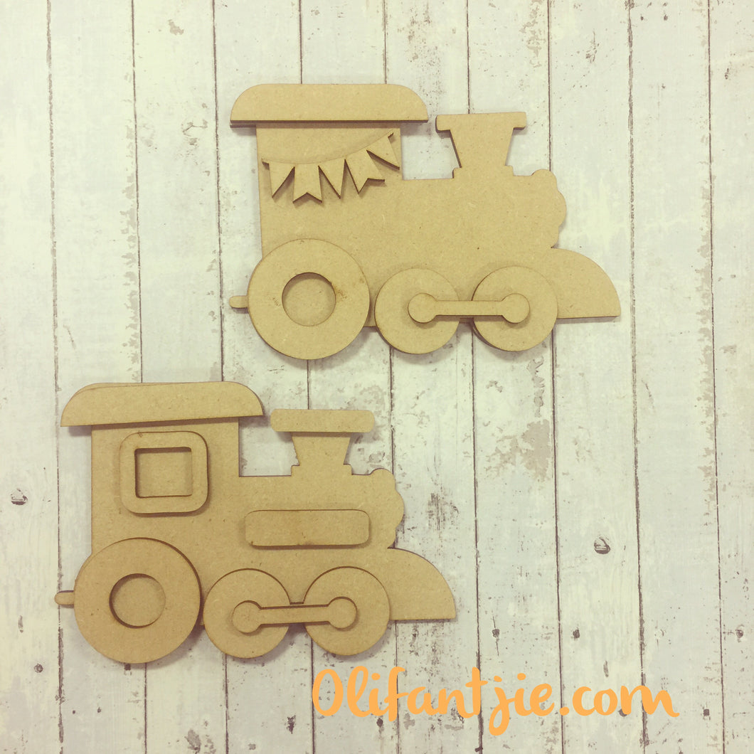Sale OL223 - MDF Trains - Set of 2 - Olifantjie - Wooden - MDF - Lasercut - Blank - Craft - Kit - Mixed Media - UK
