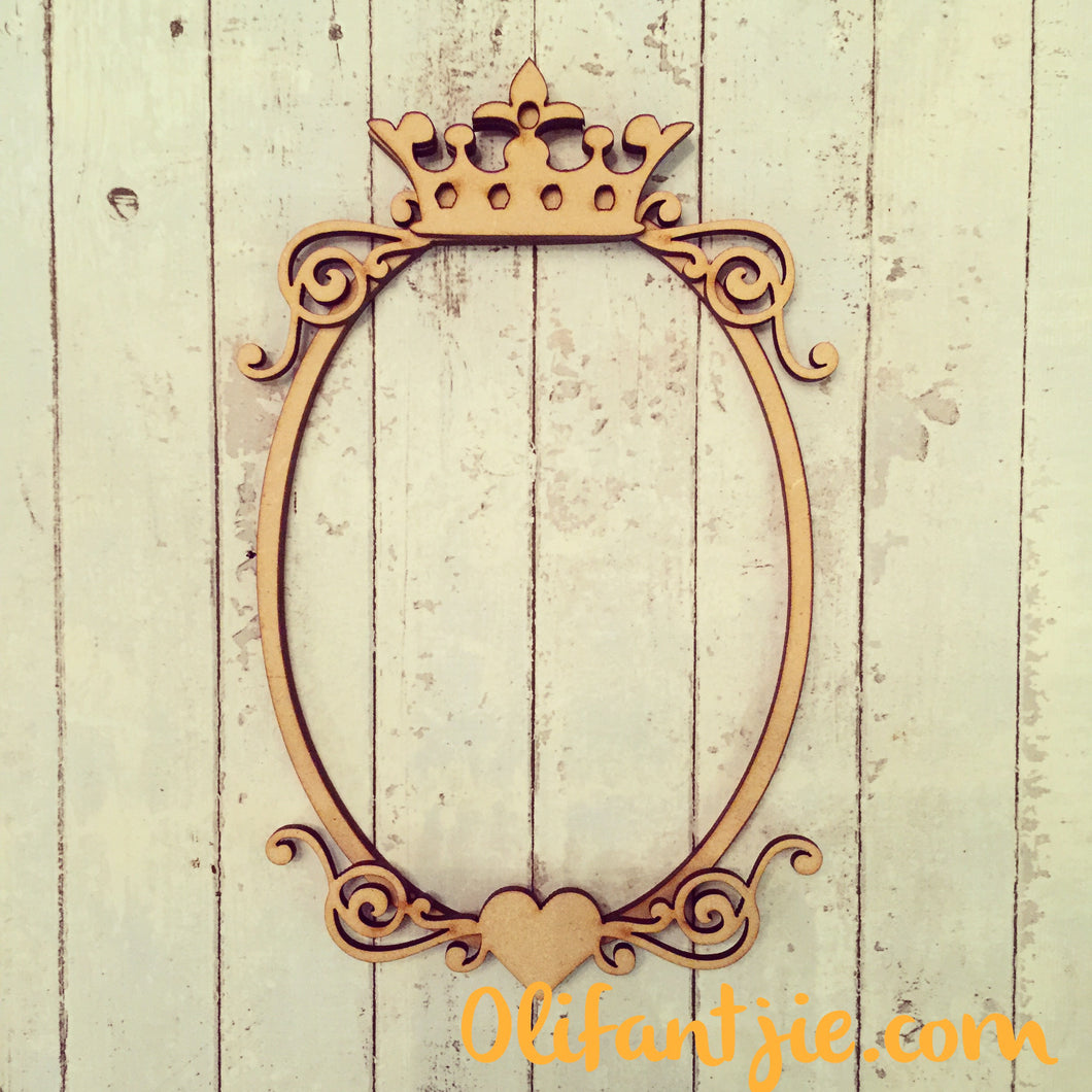 FF001 - MDF Oval Crown Heart Flourish Frame - Olifantjie - Wooden - MDF - Lasercut - Blank - Craft - Kit - Mixed Media - UK
