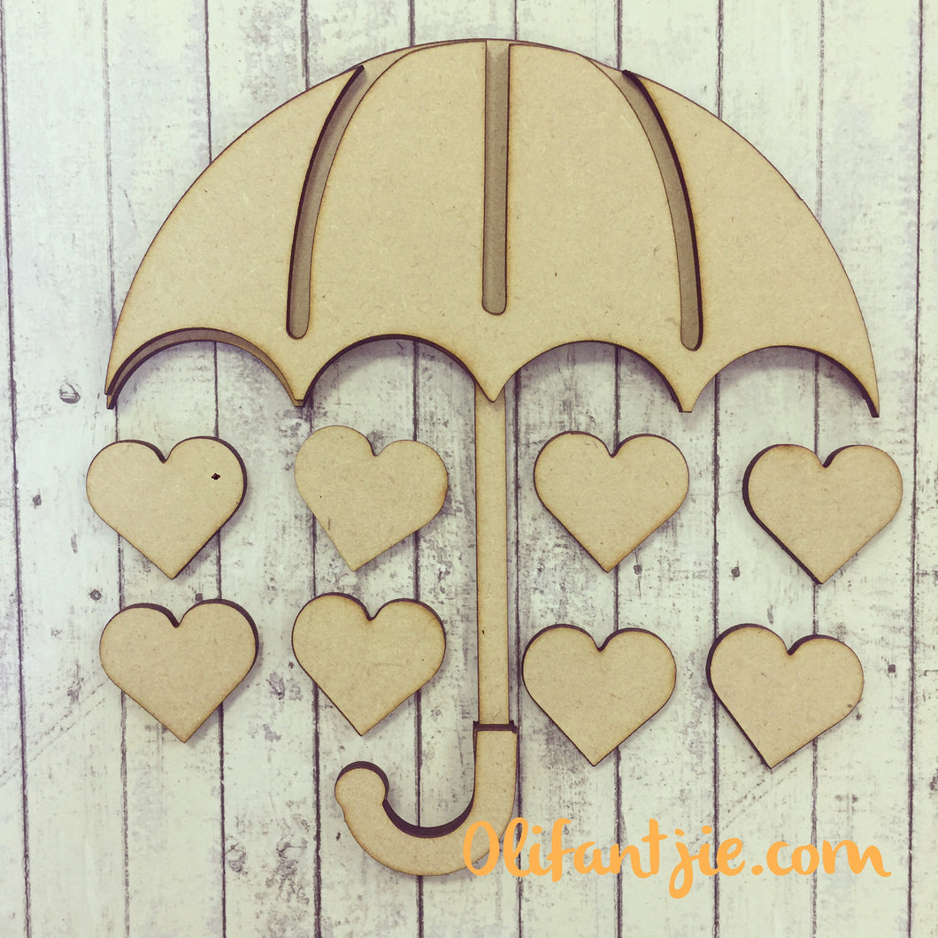 Sale OL161 - MDF Raining Love Umbrella with Hearts - Olifantjie - Wooden - MDF - Lasercut - Blank - Craft - Kit - Mixed Media - UK