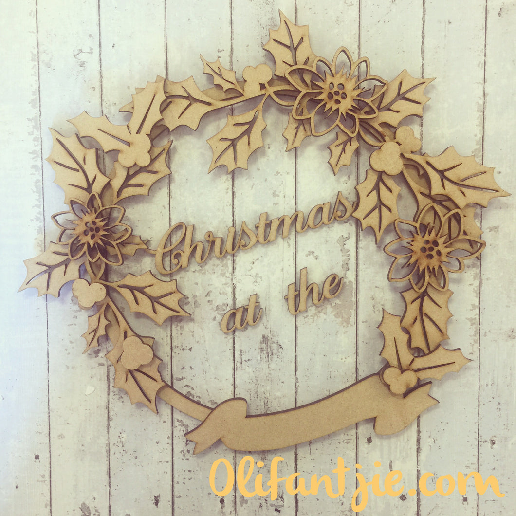 CH037 - MDF Christmas Holly Wreath - Mix & Match - Olifantjie - Wooden - MDF - Lasercut - Blank - Craft - Kit - Mixed Media - UK