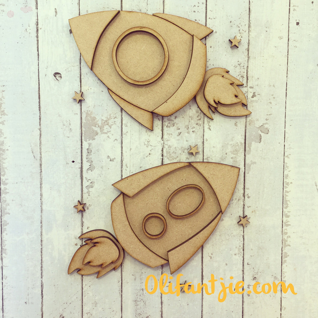 Sale OL182 - MDF Space Rockets - Set of 2 - Olifantjie - Wooden - MDF - Lasercut - Blank - Craft - Kit - Mixed Media - UK