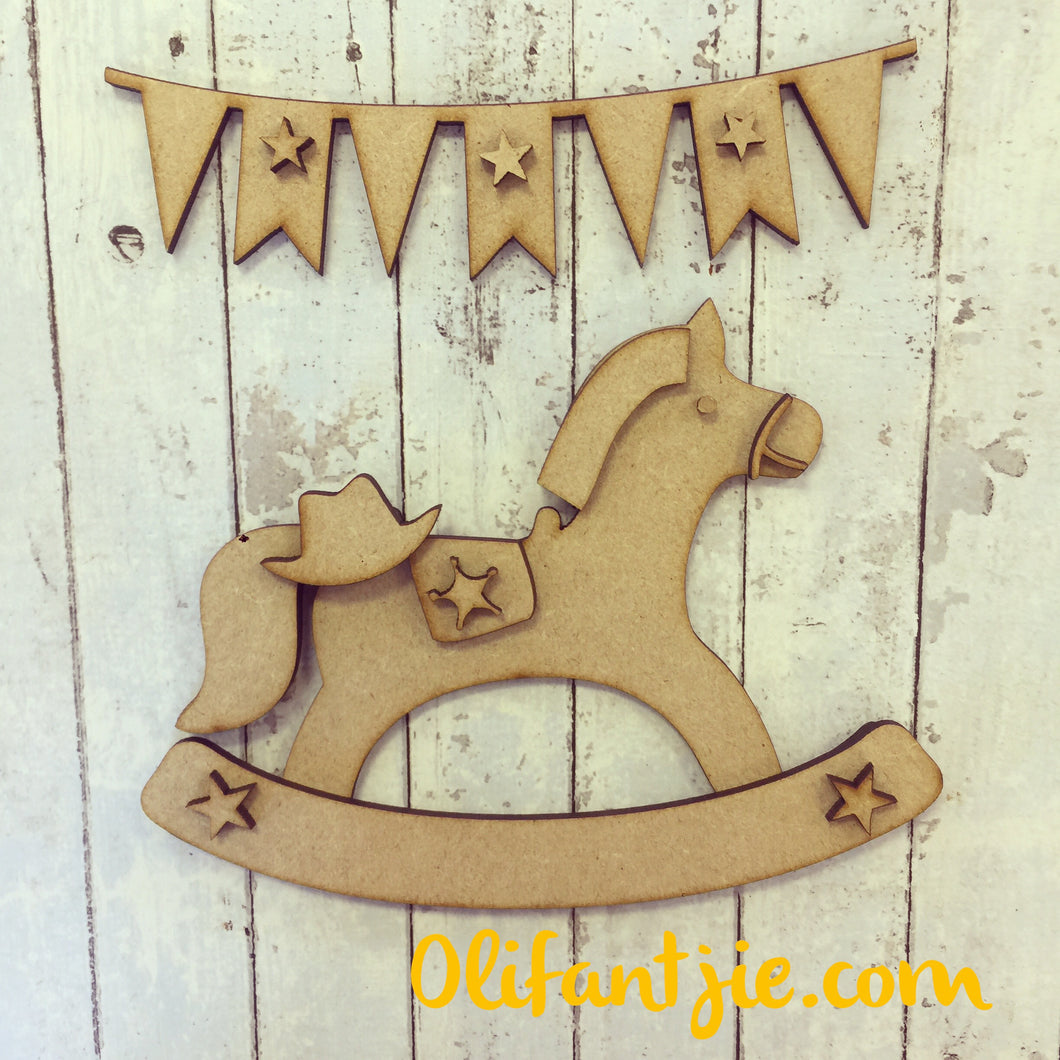 OL048 - MDF Cowboy / Cowgirl Rocking Horse Kit - Olifantjie - Wooden - MDF - Lasercut - Blank - Craft - Kit - Mixed Media - UK