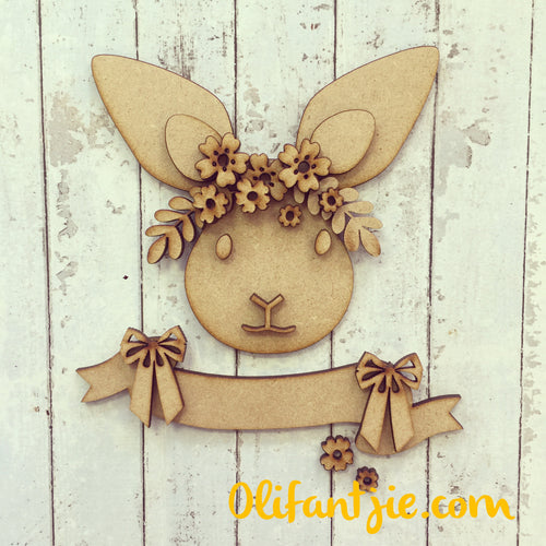 Sale OL084 - MDF Floral Rabbit Head - Olifantjie - Wooden - MDF - Lasercut - Blank - Craft - Kit - Mixed Media - UK