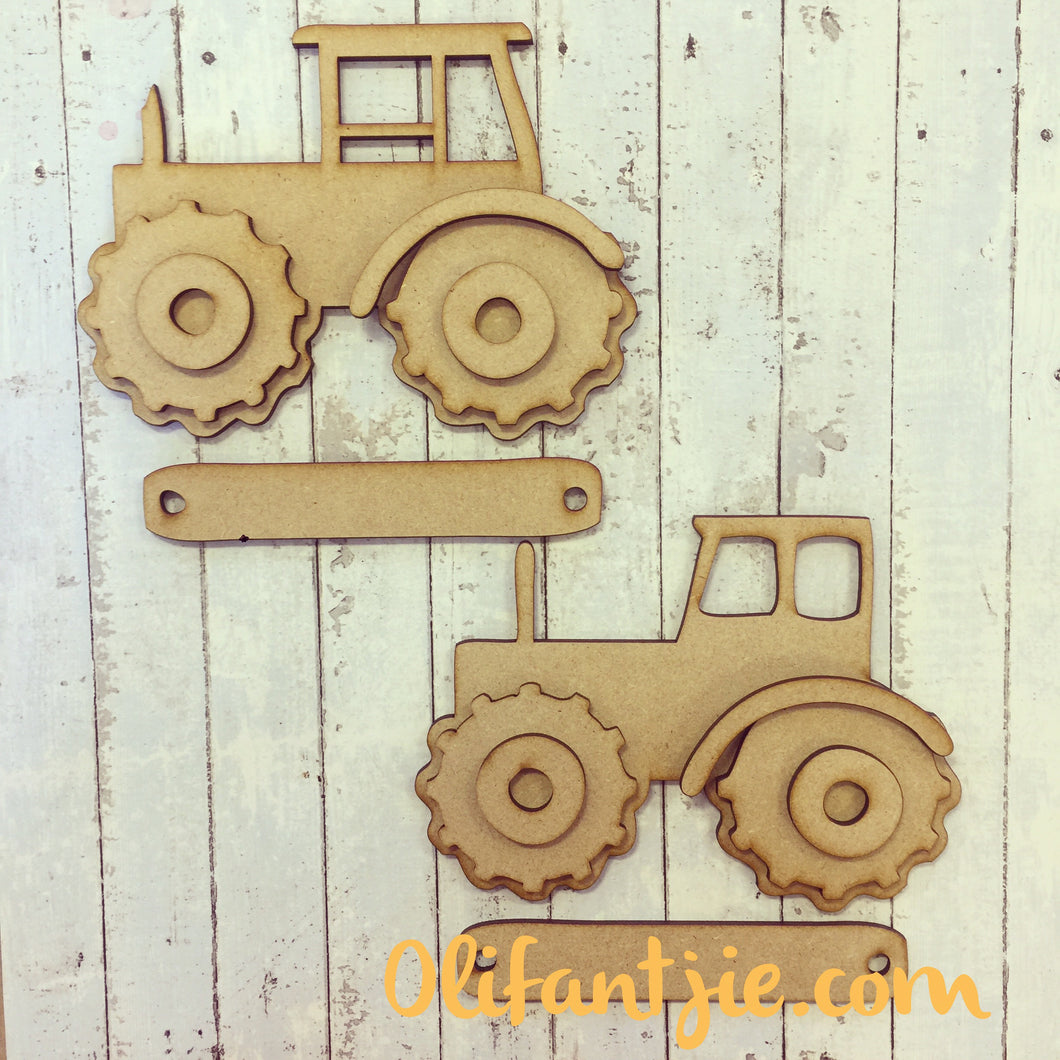 Sale OL183 - MDF Tractors - Set of 2 - Olifantjie - Wooden - MDF - Lasercut - Blank - Craft - Kit - Mixed Media - UK
