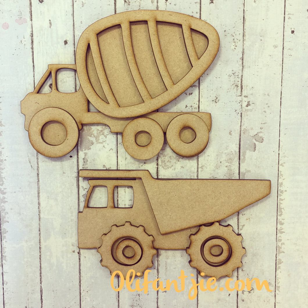 Sale OL179 - MDF Construction Vehicle - Set of 2 - Olifantjie - Wooden - MDF - Lasercut - Blank - Craft - Kit - Mixed Media - UK