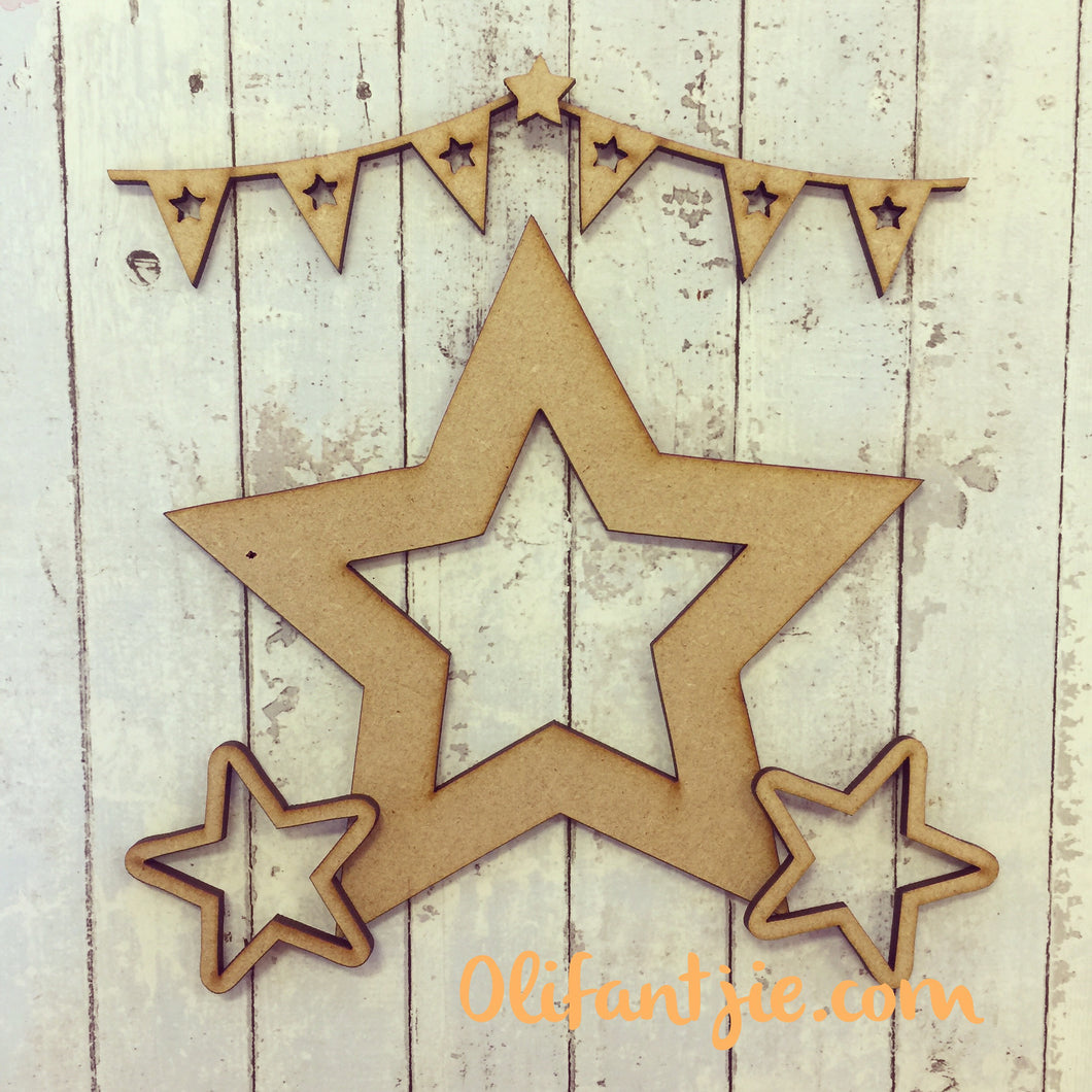 Sale OL195 - MDF Star Set - Olifantjie - Wooden - MDF - Lasercut - Blank - Craft - Kit - Mixed Media - UK