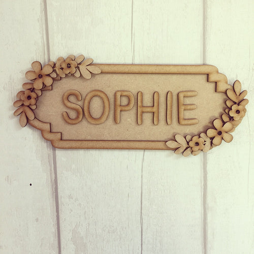 SS008 - MDF Floral Theme Personalised Street Sign - Small (6 letters) - Olifantjie - Wooden - MDF - Lasercut - Blank - Craft - Kit - Mixed Media - UK
