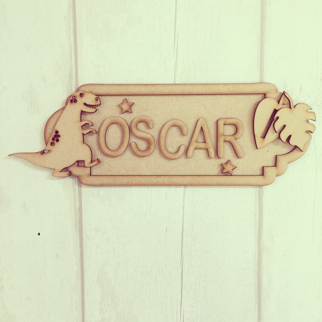 SS005 - MDF Dinosaur Personalised Street Sign - Small (6 letters) - Olifantjie - Wooden - MDF - Lasercut - Blank - Craft - Kit - Mixed Media - UK