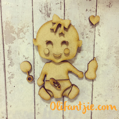 OL004 - MDF Baby in a Nappy Figure - Olifantjie - Wooden - MDF - Lasercut - Blank - Craft - Kit - Mixed Media - UK