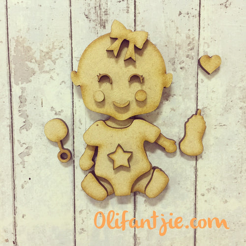 Sale OL003/OL004 - MDF Baby in a Baby Grow Figure - Olifantjie - Wooden - MDF - Lasercut - Blank - Craft - Kit - Mixed Media - UK