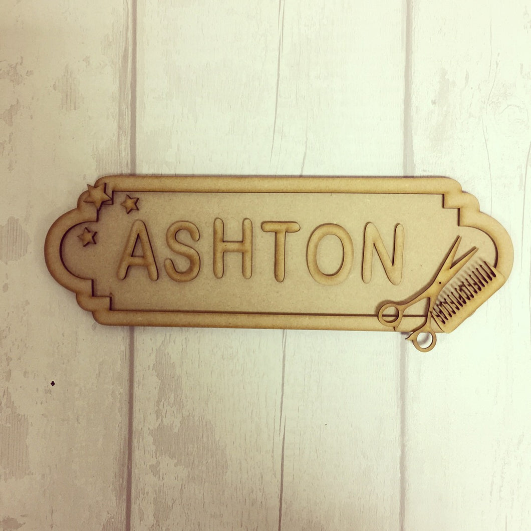 SS011 - MDF Hairdressing Barber Theme Personalised Street Sign - Large (12 letters) - Olifantjie - Wooden - MDF - Lasercut - Blank - Craft - Kit - Mixed Media - UK