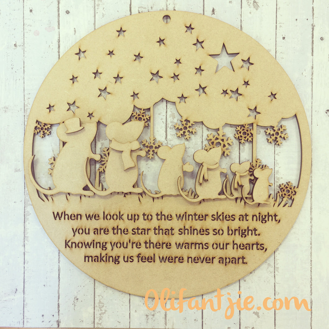 OL131 - MDF Mice Winter Skies at Night Memorial Plaque Mdf Blank Kit - Olifantjie - Wooden - MDF - Lasercut - Blank - Craft - Kit - Mixed Media - UK