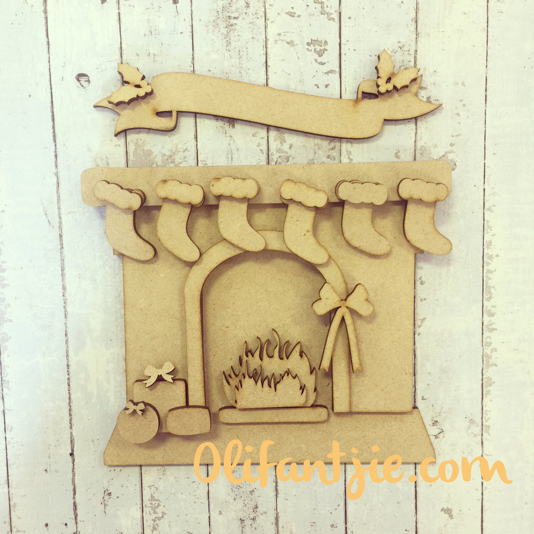 Sale CH009 - MDF Christmas Fireplace - Olifantjie - Wooden - MDF - Lasercut - Blank - Craft - Kit - Mixed Media - UK