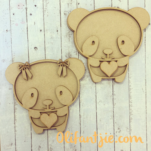 OL137 - MDF Panda - Set of 2 Kits - Olifantjie - Wooden - MDF - Lasercut - Blank - Craft - Kit - Mixed Media - UK