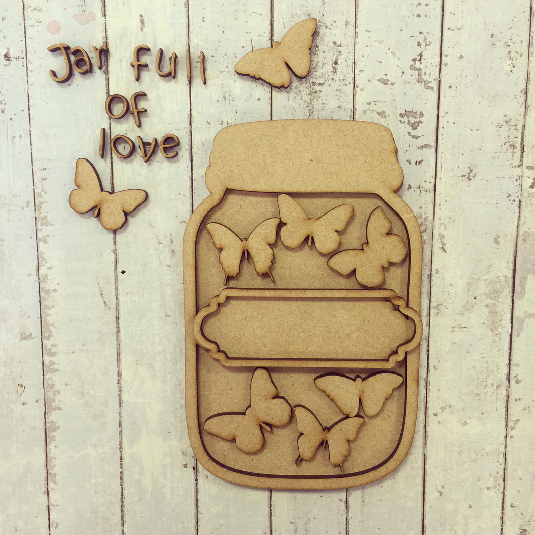 MJ001 - MDF Jar of Love with Butterflies - Closed Jar - Olifantjie - Wooden - MDF - Lasercut - Blank - Craft - Kit - Mixed Media - UK