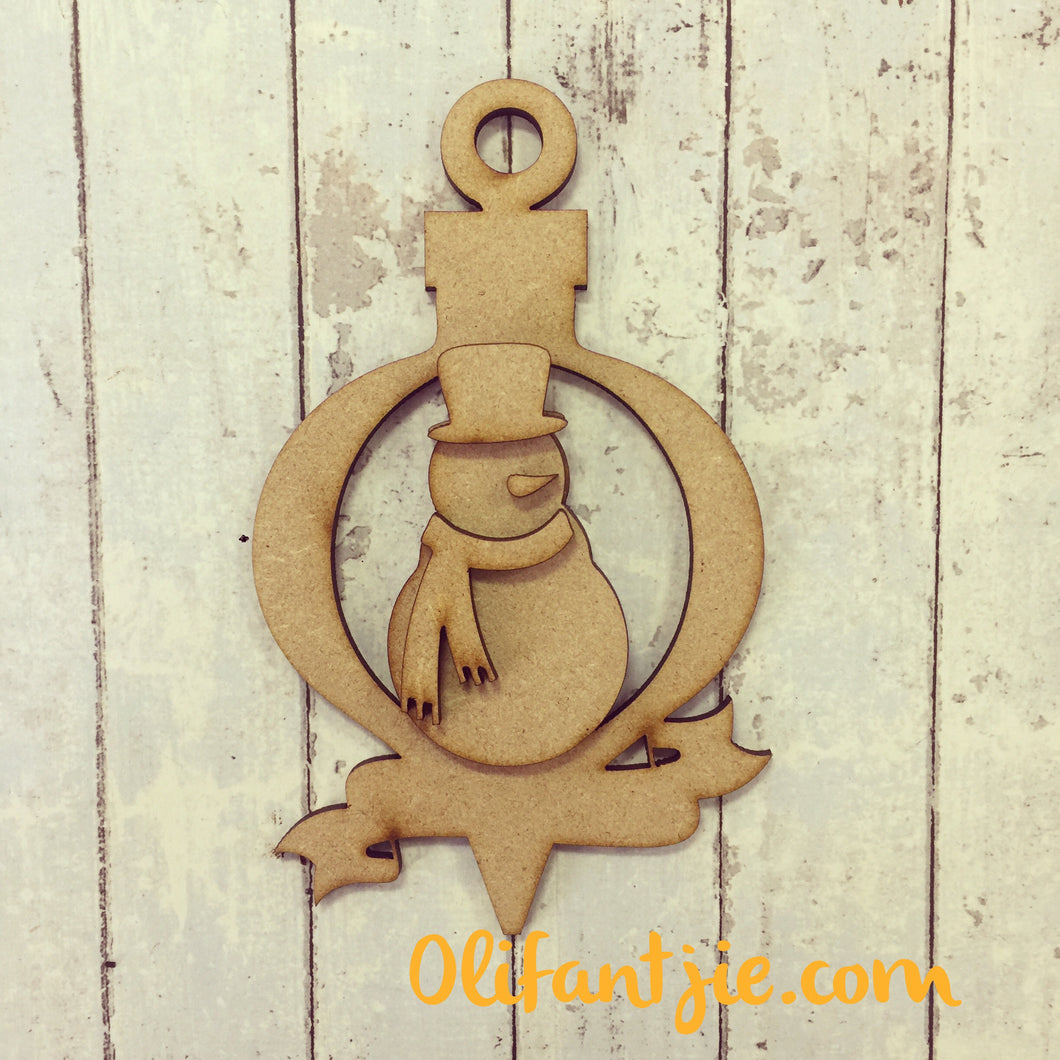 CH032 - MDF Snowman Bauble with Banner - Olifantjie - Wooden - MDF - Lasercut - Blank - Craft - Kit - Mixed Media - UK