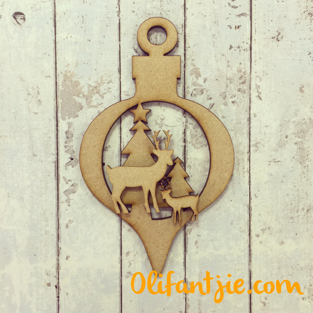 Sale CH013 - MDF Christmas Reindeer Bauble - Olifantjie - Wooden - MDF - Lasercut - Blank - Craft - Kit - Mixed Media - UK
