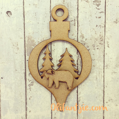 CH002 - MDF Bear Christmas Bauble - Olifantjie - Wooden - MDF - Lasercut - Blank - Craft - Kit - Mixed Media - UK
