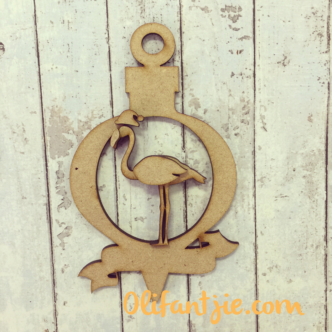 Sale CH021 - MDF Flamingo Christmas Bauble with Banner - Olifantjie - Wooden - MDF - Lasercut - Blank - Craft - Kit - Mixed Media - UK