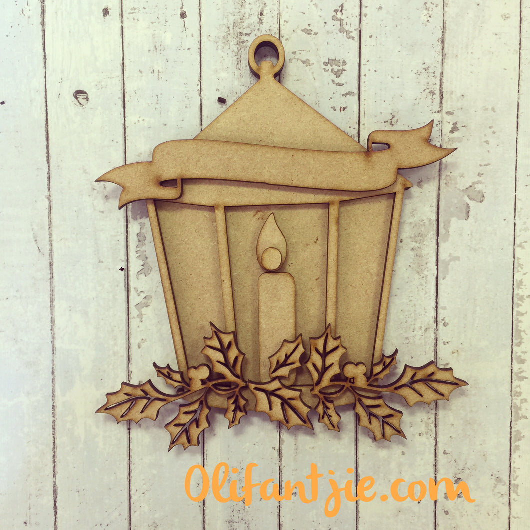 Sale CH011 - MDF Christmas Lantern with Banner - Olifantjie - Wooden - MDF - Lasercut - Blank - Craft - Kit - Mixed Media - UK