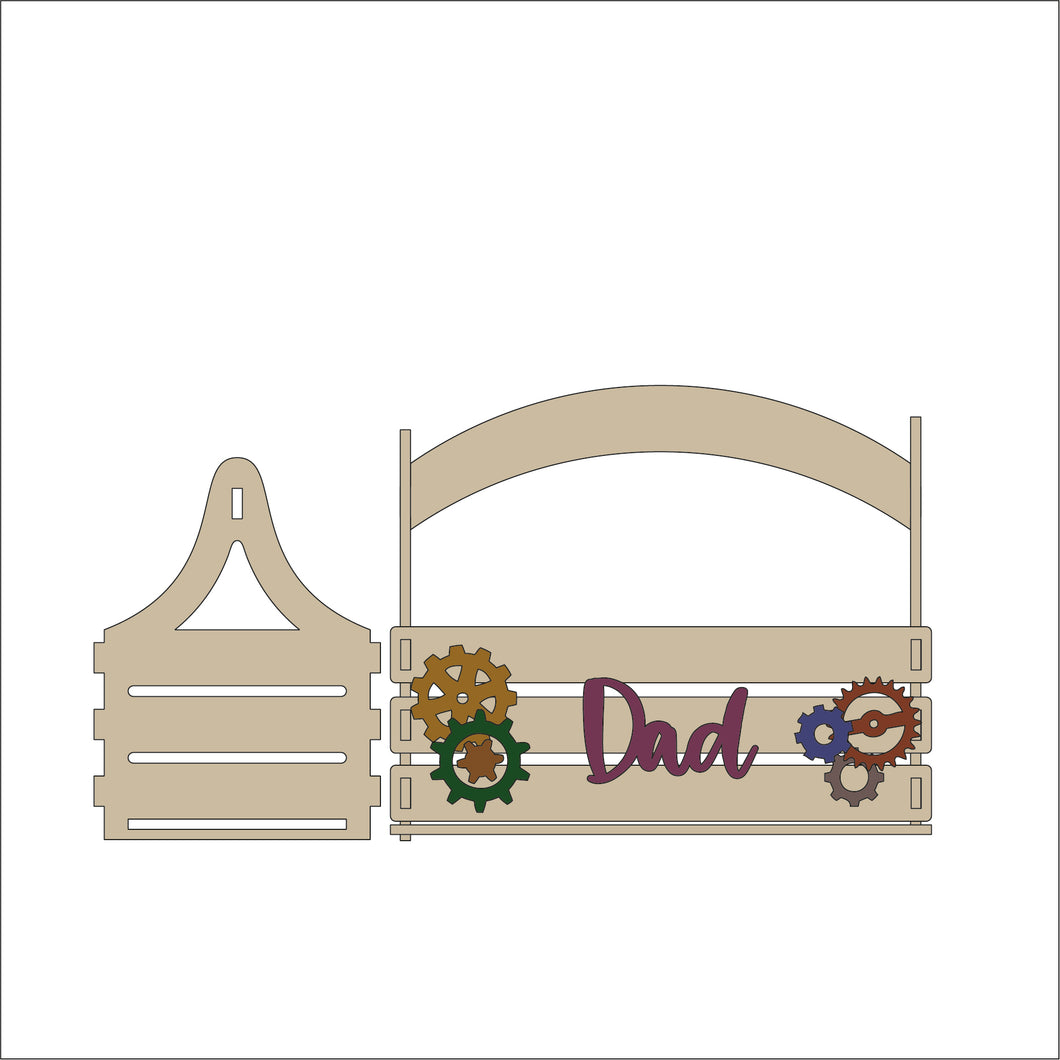 BK012 - MDF Slatted Basket - Personalised Cogs Theme - Olifantjie - Wooden - MDF - Lasercut - Blank - Craft - Kit - Mixed Media - UK
