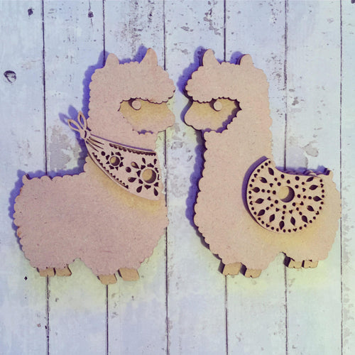 SJ027 Cute Alpacas / Llamas Set of 2 MDF Blanks - Sarah Jane design - Olifantjie - Wooden - MDF - Lasercut - Blank - Craft - Kit - Mixed Media - UK