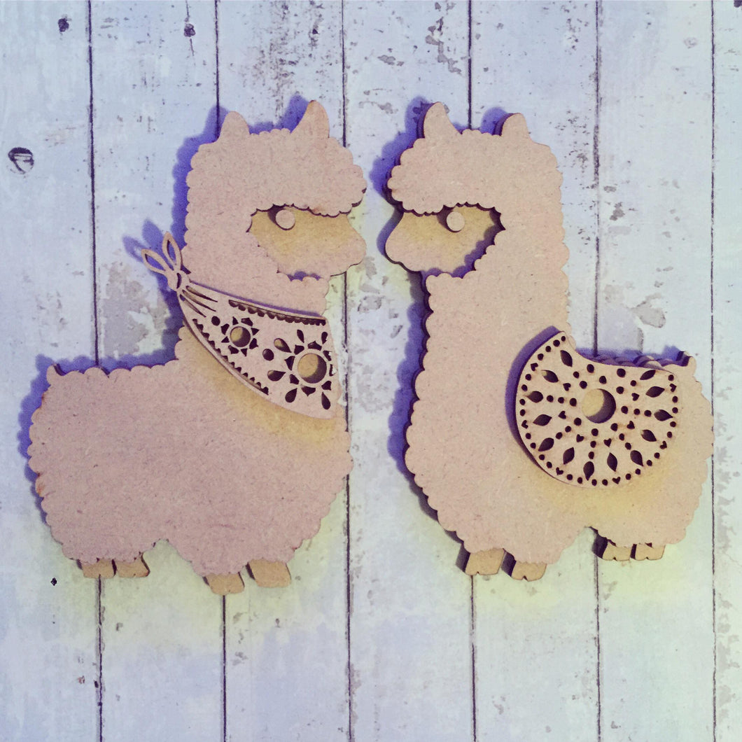 SJ027 Cute Alpacas / Llamas Set of 2 MDF Blanks - Sarah Jane design - Olifantjie - Wooden - MDF - Lasercut - Blank - Craft - Kit - Mixed Media - UK