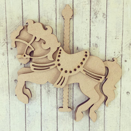 SJ101 - MDF Carousel Horse - Olifantjie - Wooden - MDF - Lasercut - Blank - Craft - Kit - Mixed Media - UK
