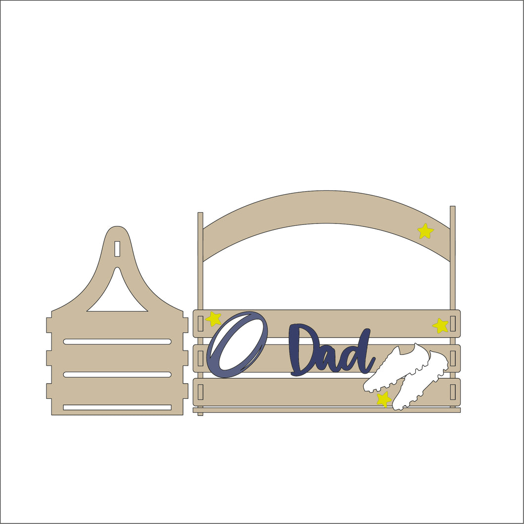 BK019 - MDF Slatted Basket - Personalised Rugby Theme - Olifantjie - Wooden - MDF - Lasercut - Blank - Craft - Kit - Mixed Media - UK