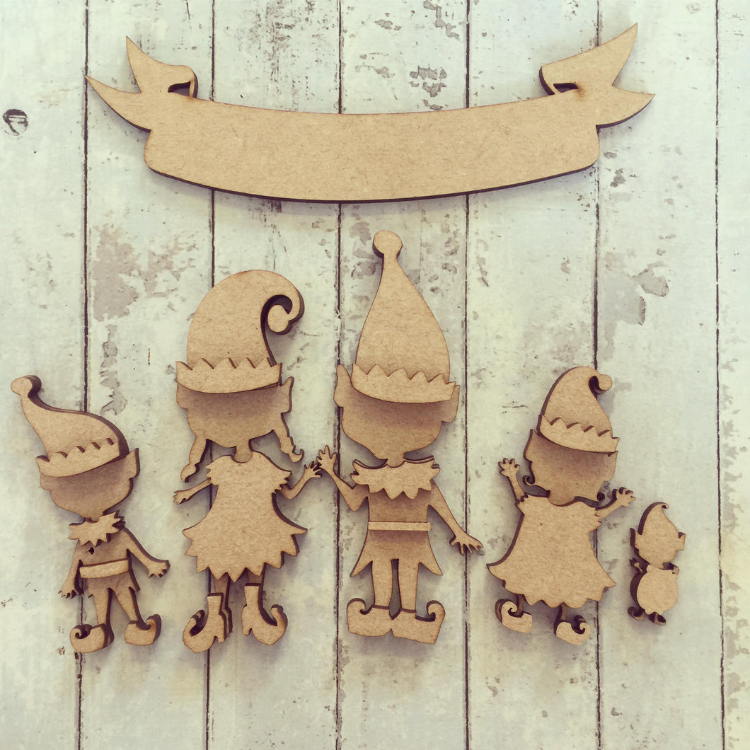 CH070 - MDF Elf / Elves Family Set - Olifantjie - Wooden - MDF - Lasercut - Blank - Craft - Kit - Mixed Media - UK