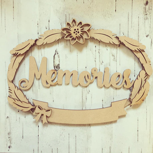 W028 - MDF Oval Feather Wreath - 2 Sizes and Wording Choice - Olifantjie - Wooden - MDF - Lasercut - Blank - Craft - Kit - Mixed Media - UK