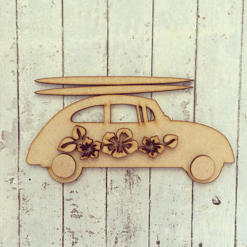 Sale OL243 - MDF Flower Surf Car - Olifantjie - Wooden - MDF - Lasercut - Blank - Craft - Kit - Mixed Media - UK