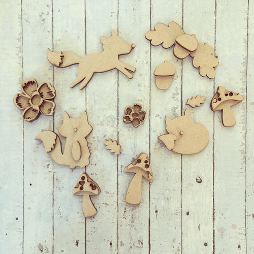 SJ054 - MDF Fox Set - Olifantjie - Wooden - MDF - Lasercut - Blank - Craft - Kit - Mixed Media - UK